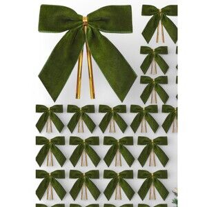 24 Pc Olive Green Velvet Bows Vintage Style Decorative Ribbon 3.5”x3.5” NEW-B6b
